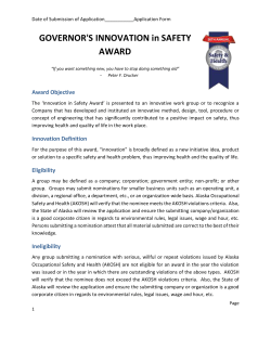 GOVERNOR`S INNOVATION in SAFETY AWARD