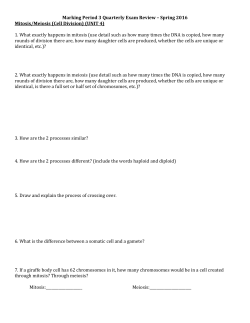 Marking Period 3 Quarterly Exam Review &ndash; Spring 2016 Mitosis