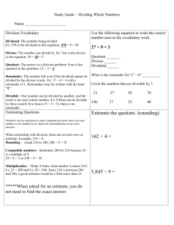 Study Guide * Place Value (Whole Numbers and Decimals)