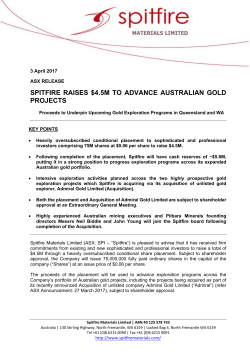 spitfire raises $4.5m to advance australian gold projects