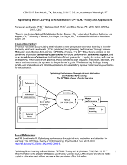 Optimizing Motor Learning in Rehabilitation: OPTIMAL Theory and