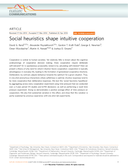 Social heuristics shape intuitive cooperation
