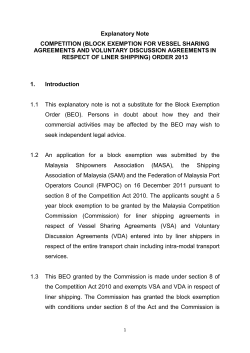 BLOCK EXEMPTION FOR VESSEL SHARING AGREEMENTS AND
