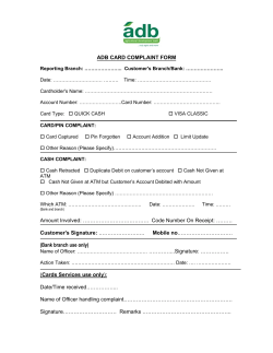 ADB CARD COMPLAINT FORM Amount Involved