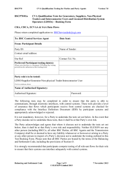 BSCP70 CVA Qualification Testing for Parties and Party Agents
