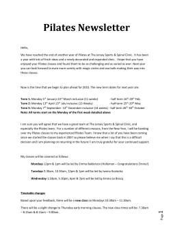 Pilates Newsletter Hello, We have reached the end of another year