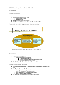 Business Strategy – Lecture 5 – Generic Strategies
