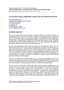 The Common Good, Stakeholder Theory And