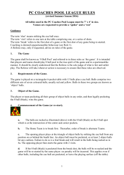 PC COACHES POOL LEAGUE RULES