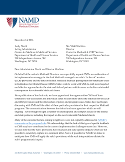 December 14, 2016 Andy Slavitt Ms. Vikki Wachino Acting