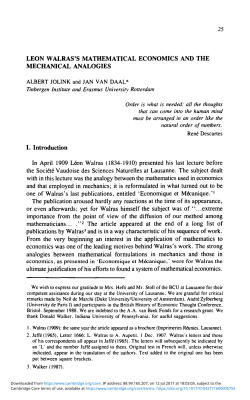 Leon Walras`s Mathematical Economics and the Mechanical