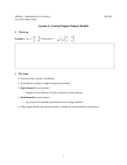 Lesson . Leontief Input-Output Models