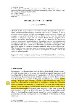 EXEMPLARIST VIRTUE THEORY LINDA ZAGZEBSKI 1