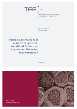 Possible Contributions of Research to Solve the World Food