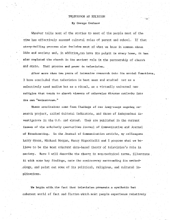 TELEVISION AS RELIGION By George Gerbner Whoever tells most