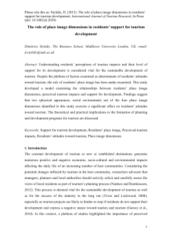 The role of place image dimensions in residents` support for tourism