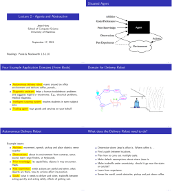 Lecture 2 - Agents and Abstraction Situated Agent Four Example