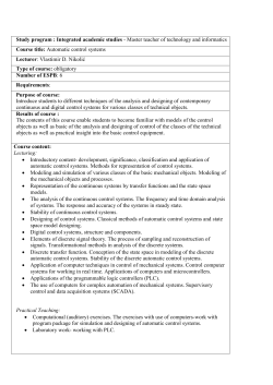 41.Course unit descriptor Automatic control systems