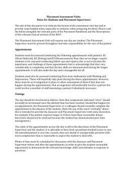 Placement Assessment Visits: Notes for Students and Placement