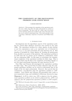 THE COMPLEXITY OF THE EQUIVALENCE PROBLEM OVER