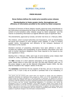PRESS RELEASE Borsa Italiana defines the model price