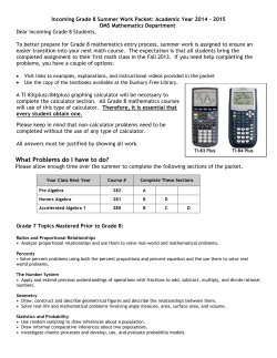 Incoming Grade 8 Summer Work Packet: Academic Year 2014