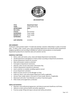 JOB DESCRIPTION TITLE: Department Head TEAM: Stocking