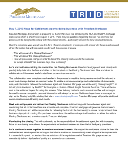 May 7, 2015 News for Settlement Agents doing business with