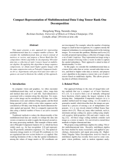 Compact Representation of Multidimensional Data Using Tensor