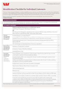 Identification Checklist for Individual Customers