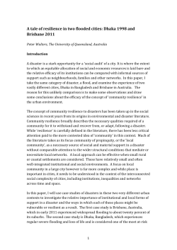 Disaster, Resilience and the City