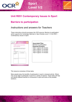 Unit R051 Contemporary Issues In Sport Barriers to participation