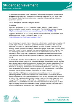 Assessment for learning * Student achievement
