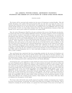 2014 ARIZONA WINTER SCHOOL: ARITHMETIC STATISTICS