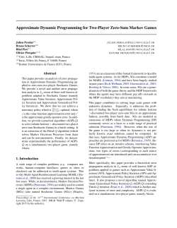 Approximate Dynamic Programming for Two-Player Zero