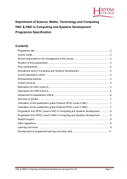 Department of Science, Maths, Technology and Computing HNC