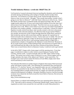Textile Industry History &ndash;a web site DRAFT Dec 20