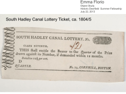 South Hadley Canal Lottery Ticket, ca. 1804/5