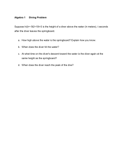 Algebra 1 Diving Problem Suppose h(t)=−5t2+10t+3 is the height of