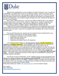 and congratulations on your acceptance into Duke University for