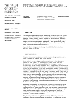 CREATIVITY IN THE VIDEO GAME INDUSTRY: USING SCH&Ouml;N`S