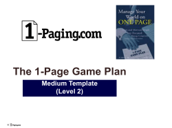 The One-Page Game Plan - Level 3 - 1