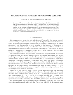MULTIPLE VALUED FUNCTIONS AND INTEGRAL CURRENTS 0