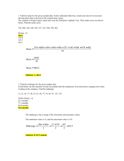 1. Find the mean for the given sample data. Unless indicated