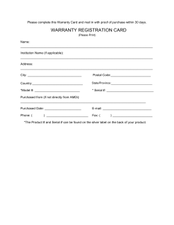 Please complete this Warranty Card and mail in with proof of