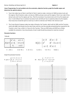 Review: Modeling and Reasoning Part 2 Algebra 2 Linear
