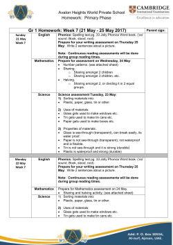 Gr 1 Homework: Week 7 - Avalon Heights World Private School