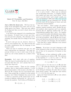 Sets Math 217 Probability and Statistics