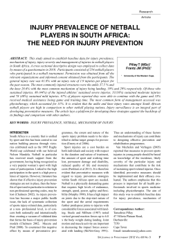 INjUry preValeNce oF NeTball PLAYERS IN SOUTH AFRICA: THe