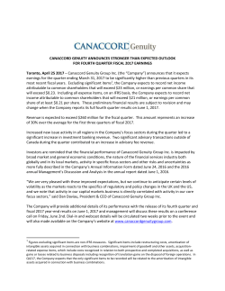 Canaccord Genuity Announces Stronger Than Expected Outlook for